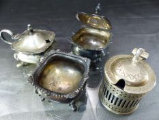 Four Silver Hallmarked Mustard pots, Two with blue liners (silver weight approx 175g)