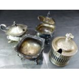 Four Silver Hallmarked Mustard pots, Two with blue liners (silver weight approx 175g)