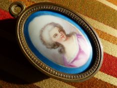 Victorian fine painted portrait of a Lady on china and mounted in a brass frame