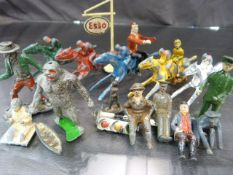 Quantity of lead figures and animals also to include a set of Chad Valley coloured Racehorses.