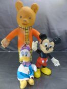 Vintage Toys - Mickey Mouse, Rupert Bear and Daisy Duck.