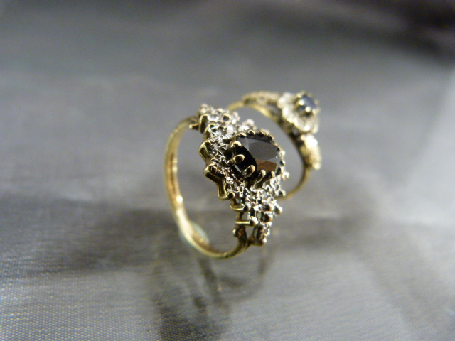 Two 9ct Gold rings. Both set with Central sapphire and surrounded by Diamonds. Size UK - (1) I - Image 4 of 6