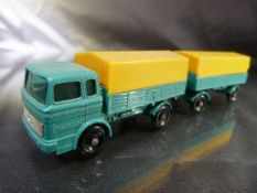 Matchbox Series Mercedes Truck and Mercedes Trailer in teal and orange. No.1 and No.2 (no boxes in