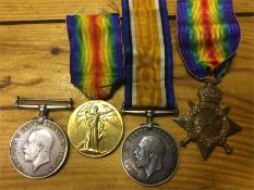 Four WWI medals: Two British War Medals Awarded to 527764 W. Potter & 18619 G Potter. Victory