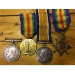 Four WWI medals: Two British War Medals Awarded to 527764 W. Potter & 18619 G Potter. Victory