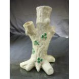 Belleek Spill vase modelled as a treen trunk with green stamp to base