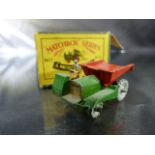Moko Lesney dumper truck from the Matchbox series No.2 Box broken and vehicle in good condition.