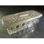 Hallmarked Silver cut glass trinket box. Birmingham Boots Pure Drug Company 1908. Floral repousse