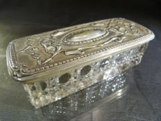Hallmarked Silver cut glass trinket box. Birmingham Boots Pure Drug Company 1908. Floral repousse