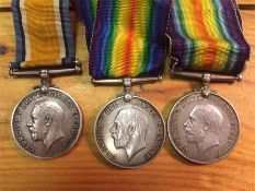 Three British War Medals WWI awarded to 24721 S.W. Wakefield & 9173 S.W. Wakefield & 8400 W.E