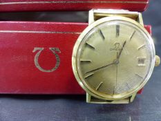 Cased Omega Wrist watch. Poss unmarked Gold in original box