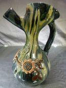 Elton Ware (Sunflower Pottery) Ewer having a stylised spout in a cream and green ground glossy