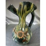 Elton Ware (Sunflower Pottery) Ewer having a stylised spout in a cream and green ground glossy