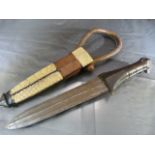 Antique Arm Knife with crocodile skin scabbard, simplistic blade with hardwood handle.