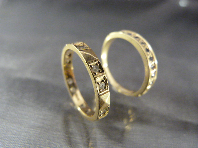 Two 9ct Eternity type rings. One set with half band of sapphires and the other set with Diamonds. - Image 2 of 5