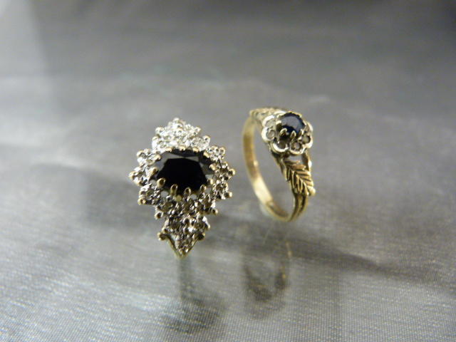 Two 9ct Gold rings. Both set with Central sapphire and surrounded by Diamonds. Size UK - (1) I - Image 3 of 6