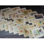 Collection of hand stitched greetings and souvenir cards. C.Edwardian and Victorian. approx 29.