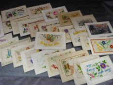Collection of hand stitched greetings and souvenir cards. C.Edwardian and Victorian. approx 29.