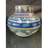 Poole Pottery Squat Vase in a Geometric design. Pattern WH and makers mark indistinct. Shape