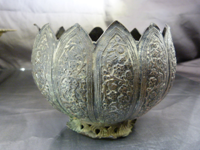 Oriental metal Tazza, Early oriental beaker and an oriental vase on splayed base - Image 5 of 14