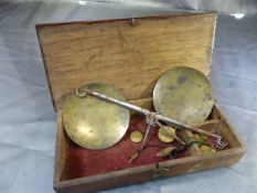 Victorian set of Gold scales and original weights in oak box
