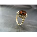 Vintage 9ct Sherry Citrine and Seed Pearl Ring. The 'Cream Sherry' coloured Oval cut citrine