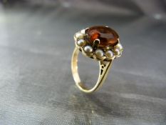 Vintage 9ct Sherry Citrine and Seed Pearl Ring. The 'Cream Sherry' coloured Oval cut citrine