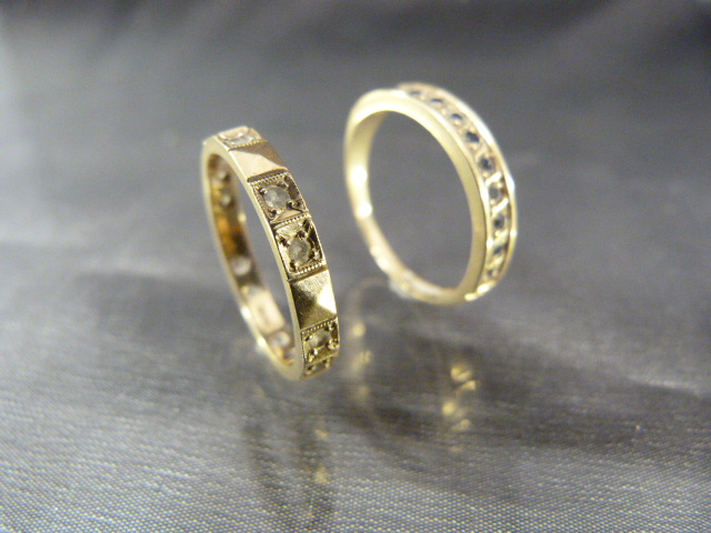 Two 9ct Eternity type rings. One set with half band of sapphires and the other set with Diamonds. - Image 5 of 5