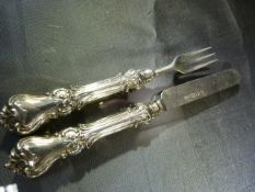 Butter Knife and matching fork, silver blade and handles by Cronin & Wheeler, Birmingham 1847.