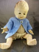 Early Celluloid Pedigree doll with sleeping eyes and knitted clothing.