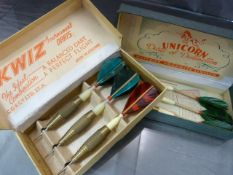 Two boxed set of early darts by 'Kwiz and Unicorn