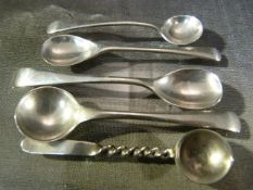 Five hallmarked silver Condiment/ mustard spoons. One to include hallmark of JR (Joseph Rodgers &