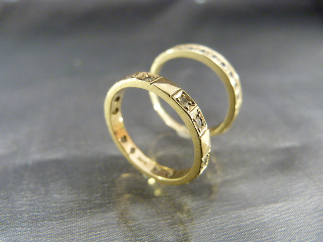 Two 9ct Eternity type rings. One set with half band of sapphires and the other set with Diamonds. - Image 4 of 5