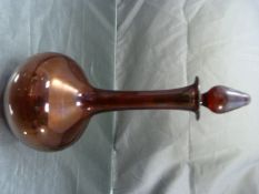 Red Glass small decanter with Pontil mark to bottom and numbered 907. Stopper Damaged.