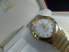 Omega Constellation Bi-Metal Automatic complete with original box. Stainless steel case with 18ct