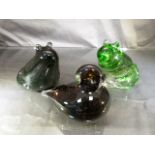 WEDGWOOD GLASSWARE - to include two coloured frogs and a Wedgwood glass duck