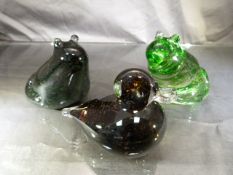 WEDGWOOD GLASSWARE - to include two coloured frogs and a Wedgwood glass duck