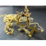 Collection of 9ct - Hallmarked sovereign holder on 9ct chain, 9ct Fine chain, 9ct Yellow gold rope