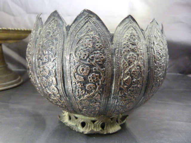 Oriental metal Tazza, Early oriental beaker and an oriental vase on splayed base - Image 7 of 14