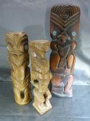 Carved Wooden TIKI plaques all with inlaid mother of pearl and Paua Shell eyes.