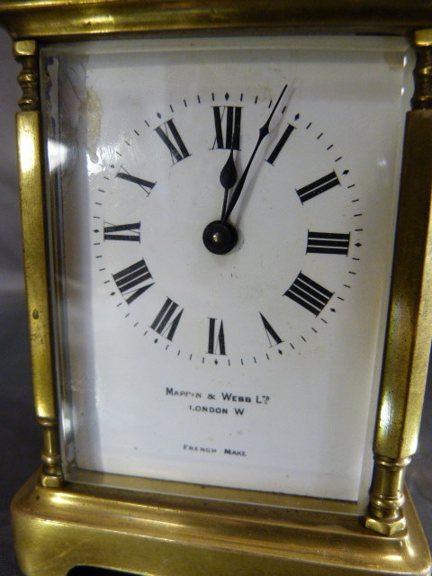 Brass Carriage clock by Mappin and Webb. 5 Glass panelled clock (oval panel to top) is marked to the - Image 2 of 9