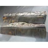 Two tortoiseshell and Silver combs. 1 with hallmarks for London decorated with cherubs and floral