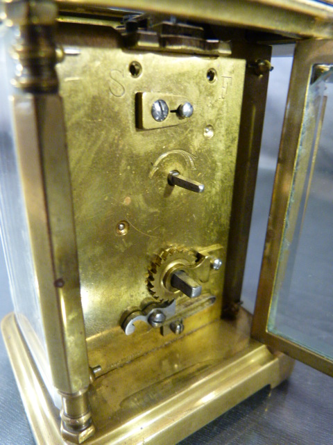 Brass Carriage clock by Mappin and Webb. 5 Glass panelled clock (oval panel to top) is marked to the - Image 5 of 9