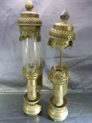 Pair of 20th century GWR brass carriage lamps. The glass shade with fret worked top and bottom