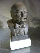 Bust of Winston S Churchill mounted on marble plinth