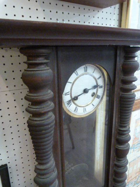 American style wall clock made in oak with enamelled dial and Roman numeral chapter ring - Image 2 of 4