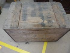 Vintage pine trunk with metal interior