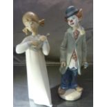 Lladro - to include a Girl in nightgown playing an instrument A-2 Ju and a young clown with a Violin