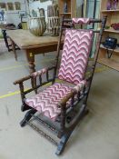 Mahogany framed turned wood rocking chair on sprung rockers