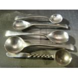 Five hallmarked silver Condiment/ mustard spoons. One to include hallmark of JR (Joseph Rodgers &